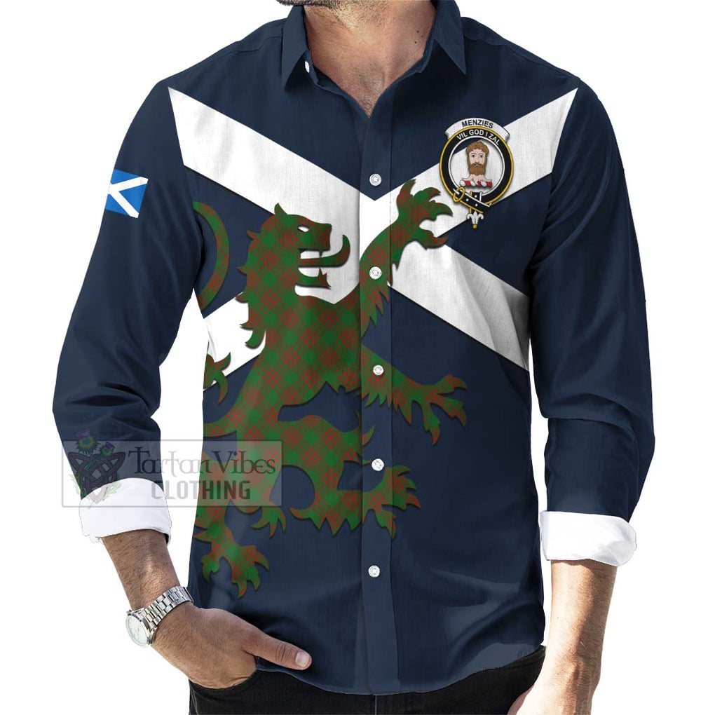 Tartan Vibes Clothing Menzies Tartan Lion Rampant Long Sleeve Button Shirt – Proudly Display Your Heritage with Alba Gu Brath and Clan Name