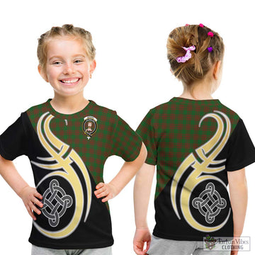 Menzies Tartan Kid T-Shirt with Family Crest and Celtic Symbol Style