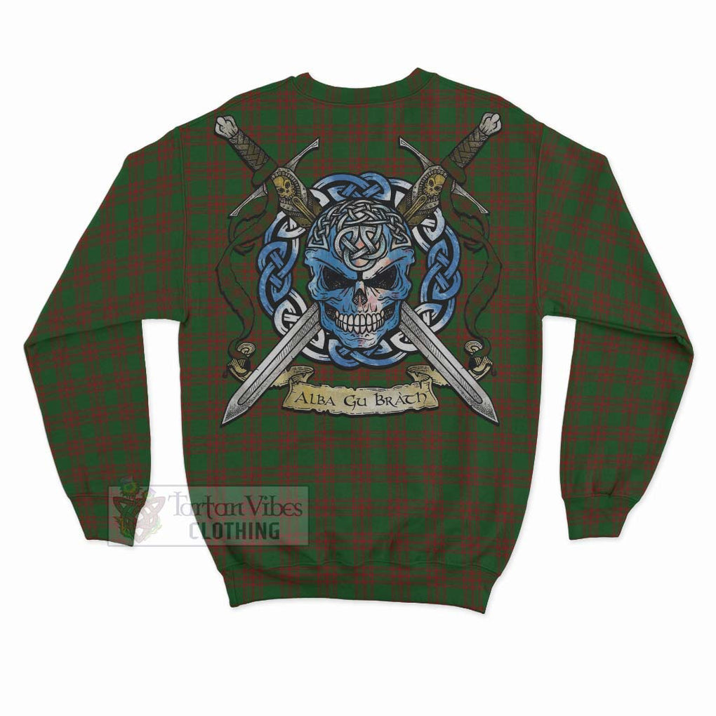 Tartan Vibes Clothing Menzies Tartan Sweatshirt with Family Crest Celtic Skull Style