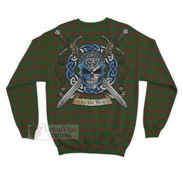 Menzies Tartan Sweatshirt with Family Crest Celtic Skull Style