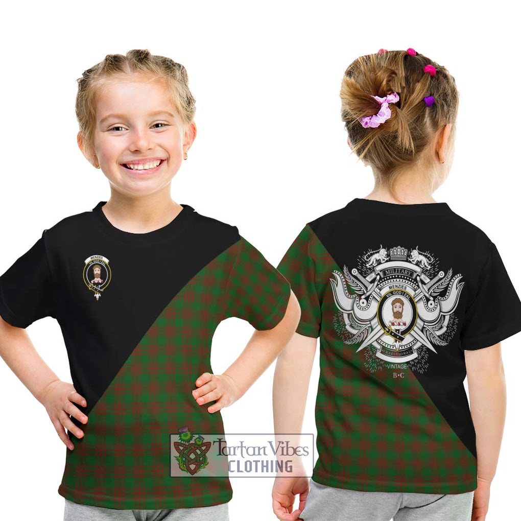 Menzies Tartan Kid T-Shirt with Family Crest and Military Logo Style - Tartanvibesclothing Shop