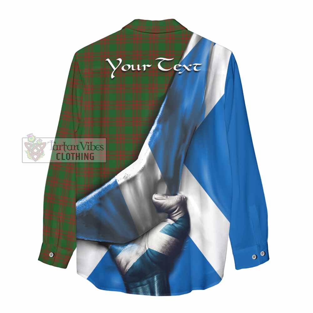 Tartan Vibes Clothing Menzies Tartan Women's Casual Shirt with Family Crest Scotland Patriotic Style