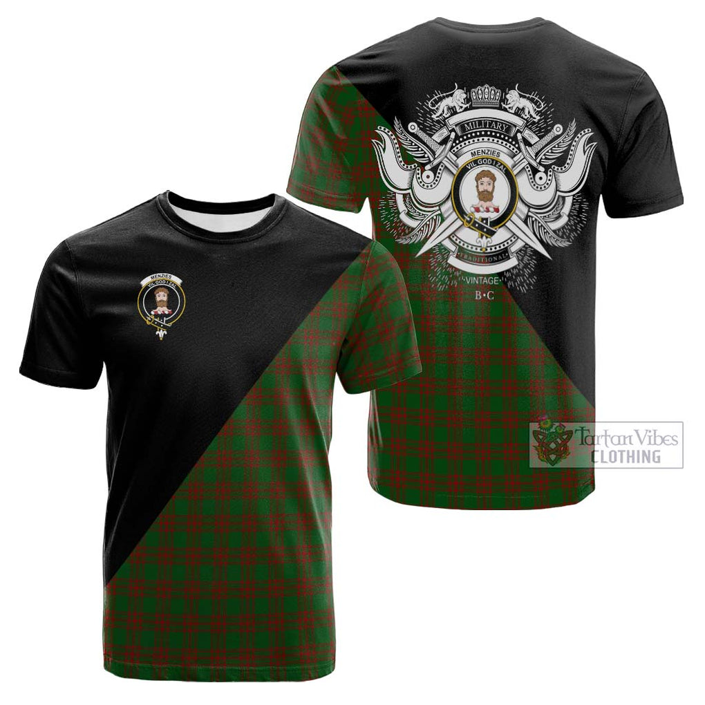 Tartan Vibes Clothing Menzies Tartan Cotton T-shirt with Family Crest and Military Logo Style