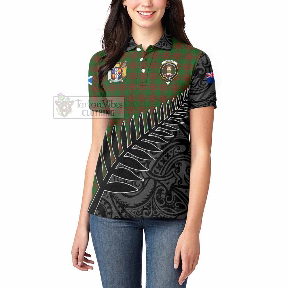 Tartan Vibes Clothing Menzies Crest Tartan Women's Polo Shirt with New Zealand Silver Fern Half Style