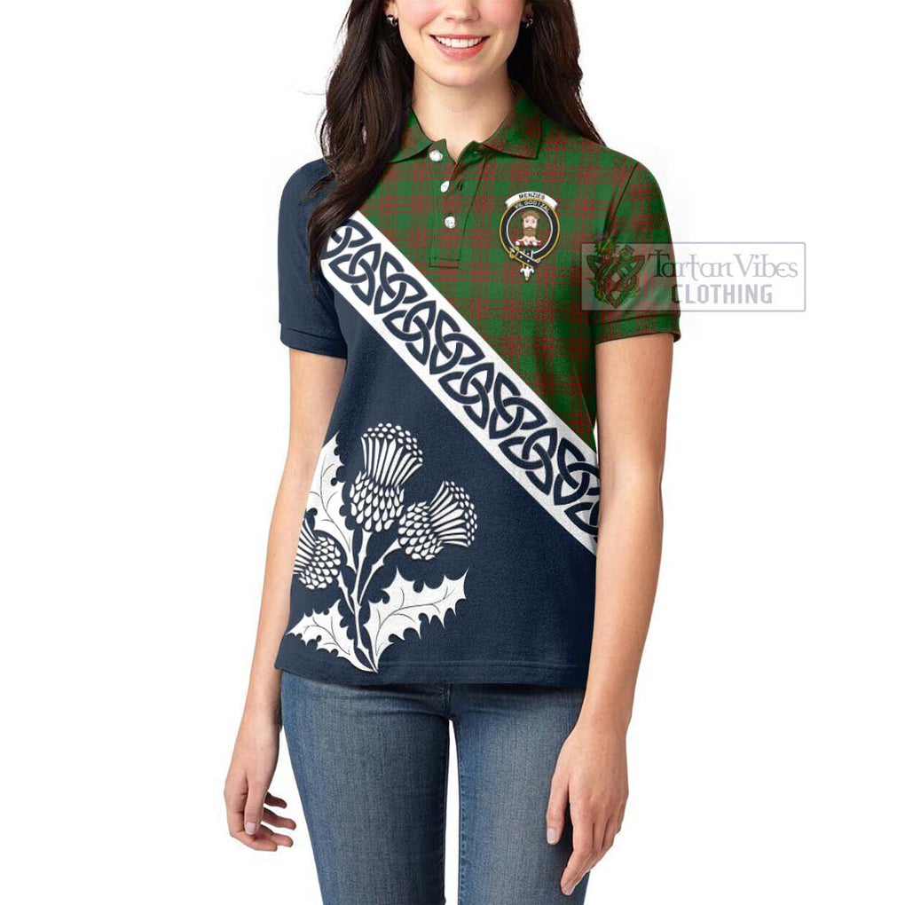 Tartan Vibes Clothing Menzies Tartan Women's Polo Shirt Featuring Thistle and Scotland Map