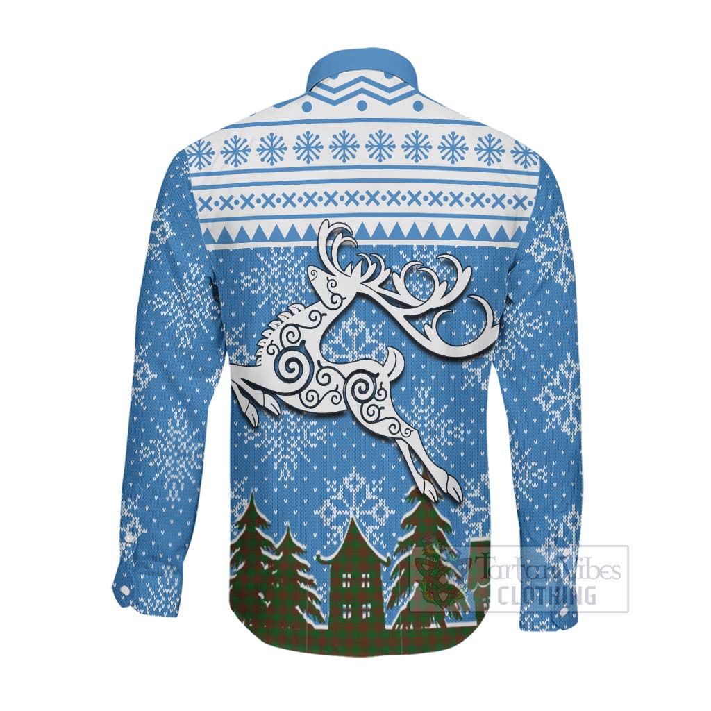 Menzies Clan Christmas Long Sleeve Button Shirt Celtic Reindeer Style Men's Shirt - Tartan Vibes Clothing