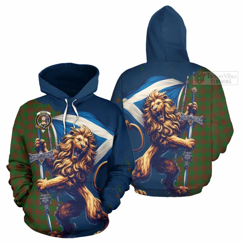 Tartan Vibes Clothing Menzies Tartan Family Crest Hoodie with Scottish Majestic Lion