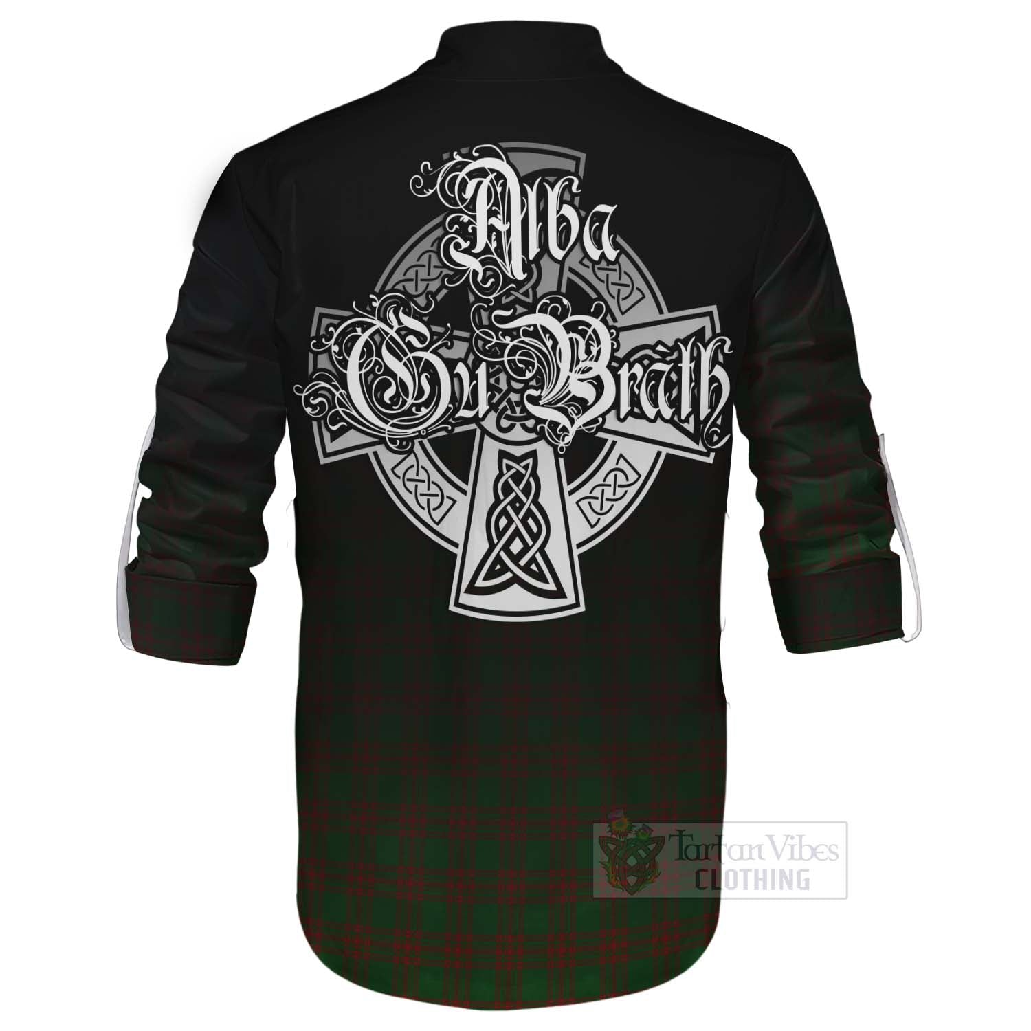 Tartan Vibes Clothing Menzies Tartan Ghillie Kilt Shirt Featuring Alba Gu Brath Family Crest Celtic Inspired