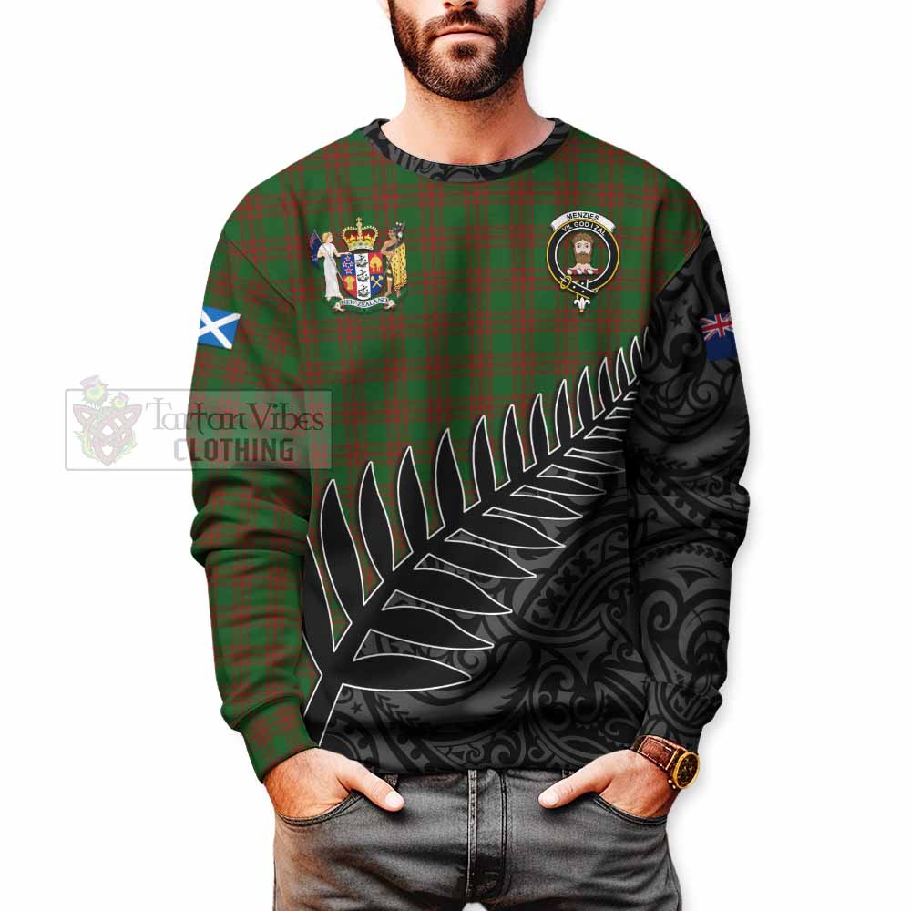 Tartan Vibes Clothing Menzies Crest Tartan Sweatshirt with New Zealand Silver Fern Half Style