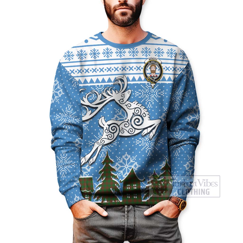 Tartan Vibes Clothing Menzies Clan Christmas Sweatshirt Celtic Reindeer Style