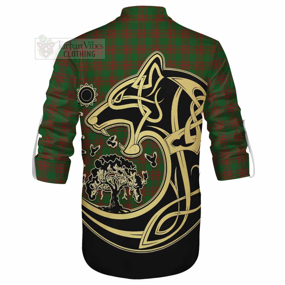 Tartan Vibes Clothing Menzies Tartan Ghillie Kilt Shirt with Family Crest Celtic Wolf Style