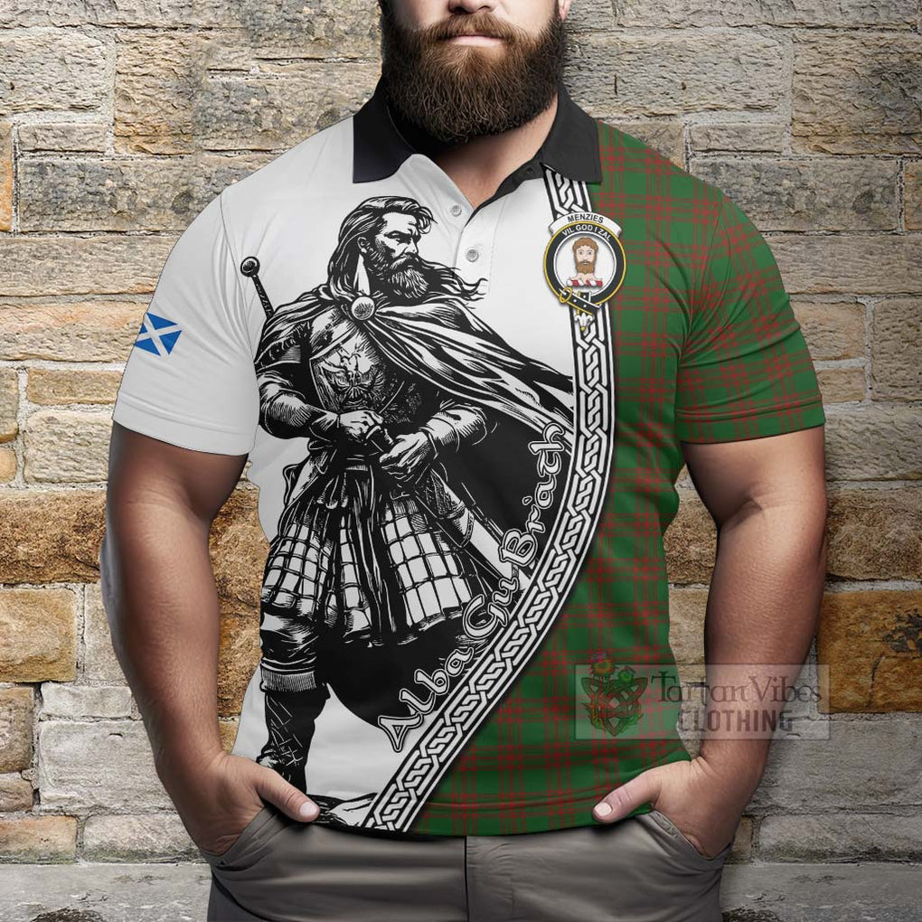 Tartan Vibes Clothing Menzies Tartan Clan Crest Polo Shirt with Highlander Warrior Celtic Style