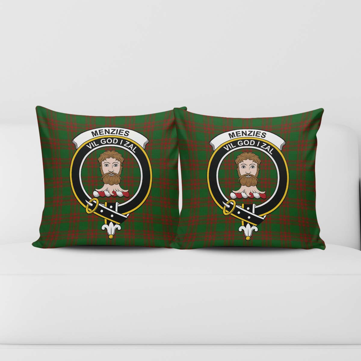 Menzies Tartan Pillow Cover with Family Crest - Tartanvibesclothing