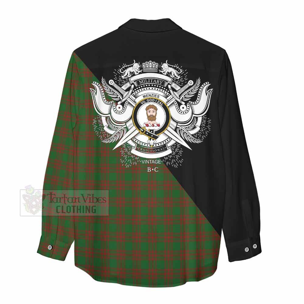 Tartan Vibes Clothing Menzies Tartan Women's Casual Shirt with Family Crest and Military Logo Style