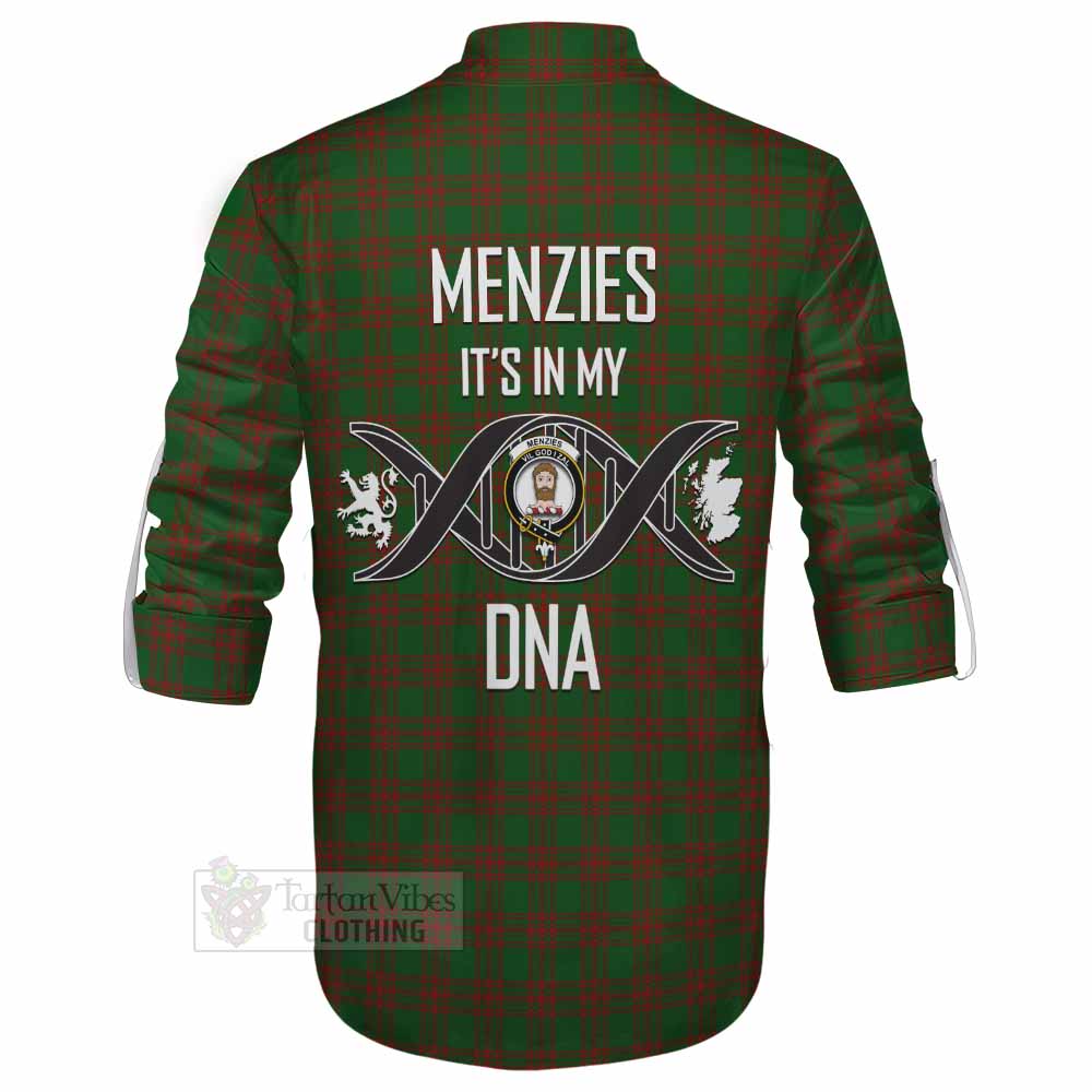 Tartan Vibes Clothing Menzies Tartan Ghillie Kilt Shirt with Family Crest DNA In Me Style