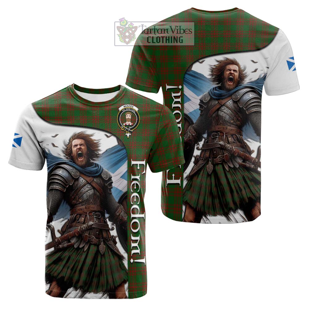 Tartan Vibes Clothing Menzies Crest Tartan Cotton T-shirt Inspired by the Freedom of Scottish Warrior