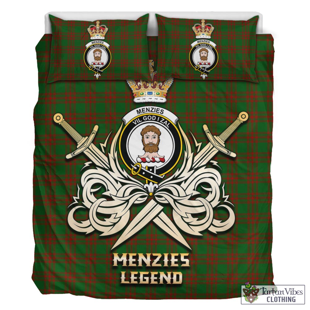 Tartan Vibes Clothing Menzies Tartan Bedding Set with Clan Crest and the Golden Sword of Courageous Legacy