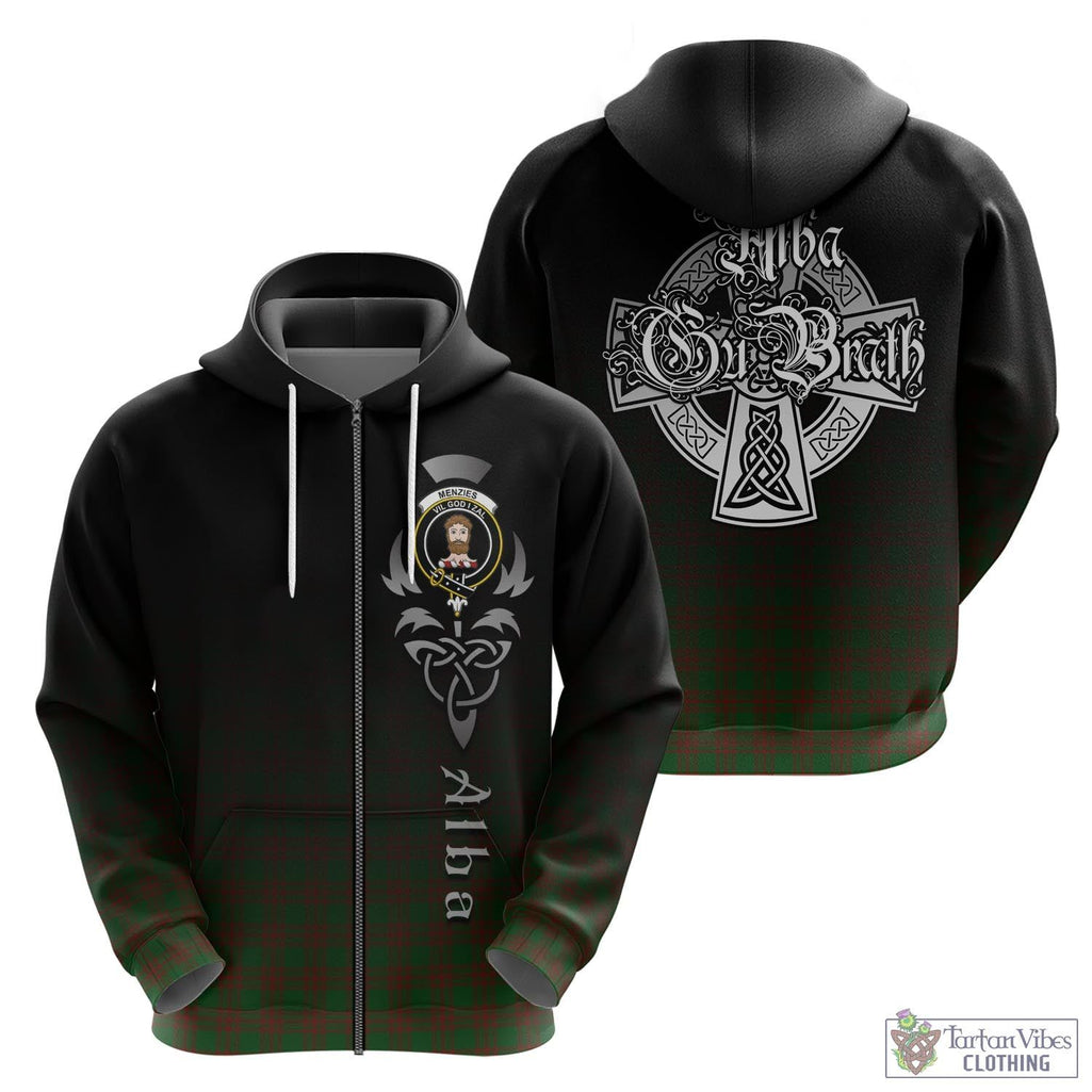 Tartan Vibes Clothing Menzies Tartan Hoodie Featuring Alba Gu Brath Family Crest Celtic Inspired