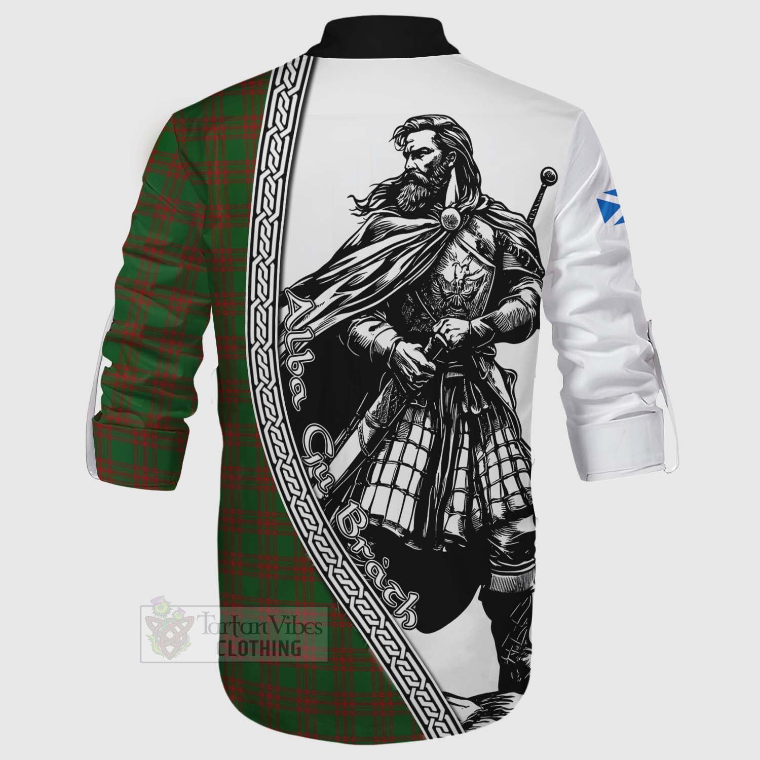 Tartan Vibes Clothing Menzies Tartan Clan Crest Ghillie Kilt Shirt with Highlander Warrior Celtic Style