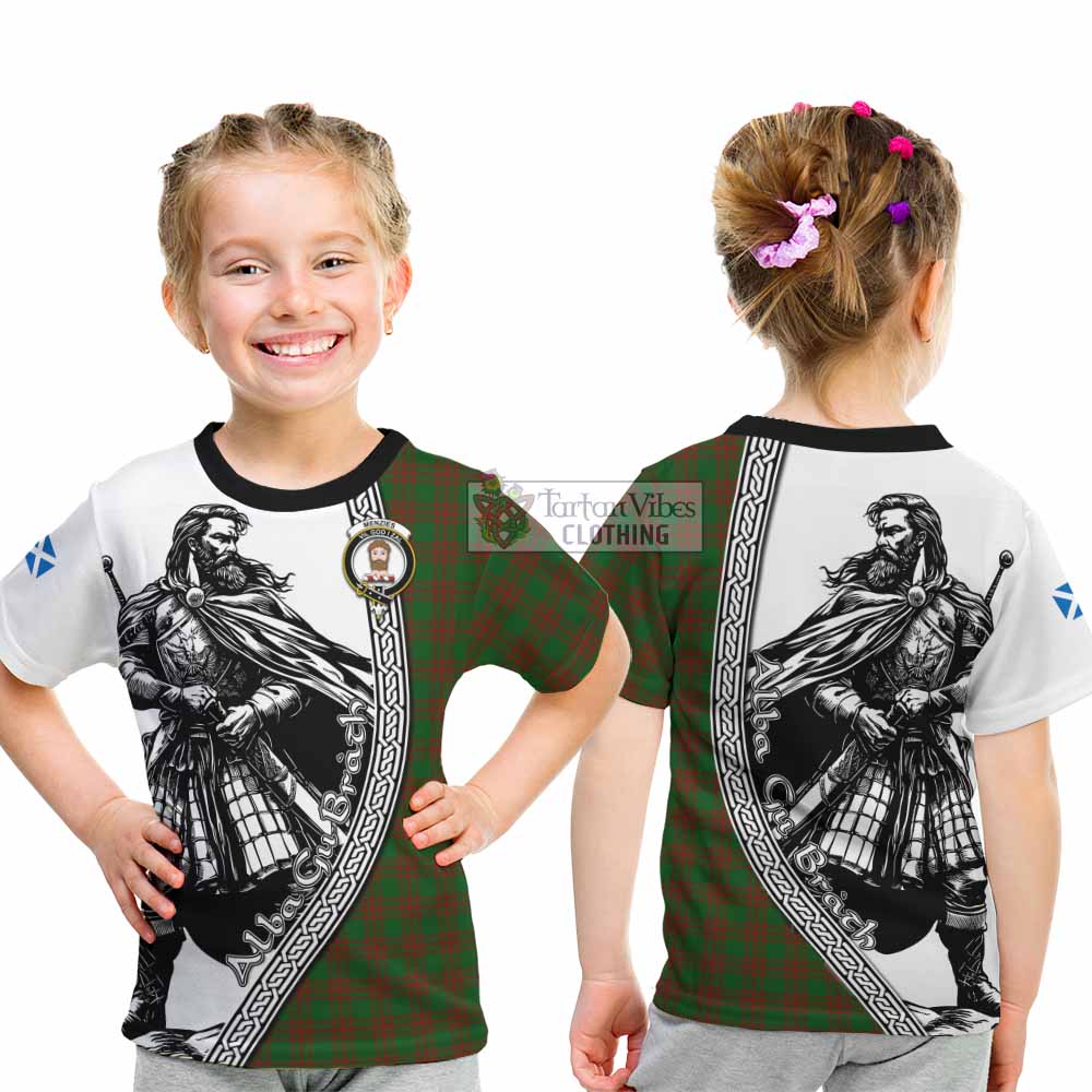 Menzies Tartan Clan Crest Kid T-Shirt with Highlander Warrior Celtic Style