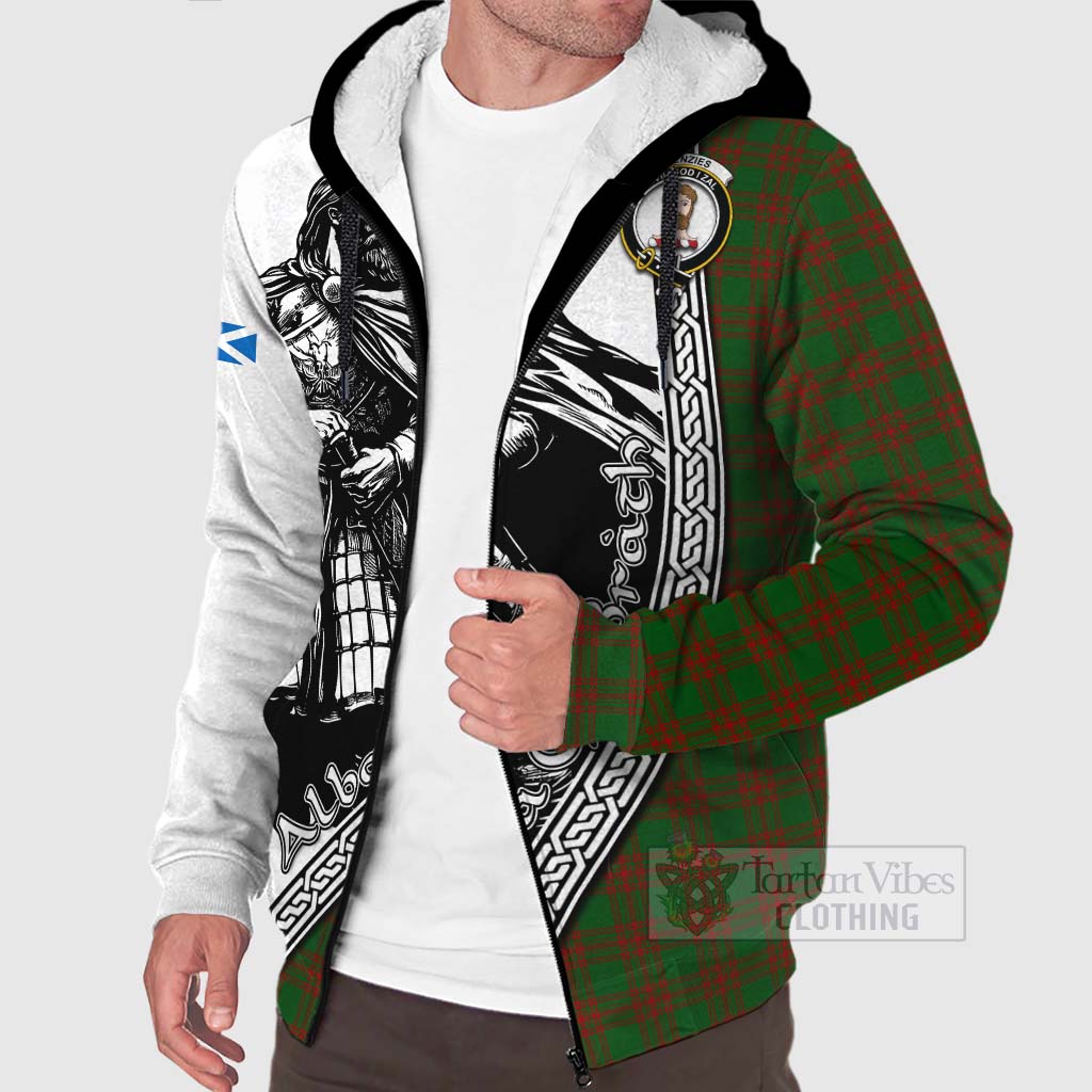 Tartan Vibes Clothing Menzies Tartan Clan Crest Sherpa Hoodie with Highlander Warrior Celtic Style