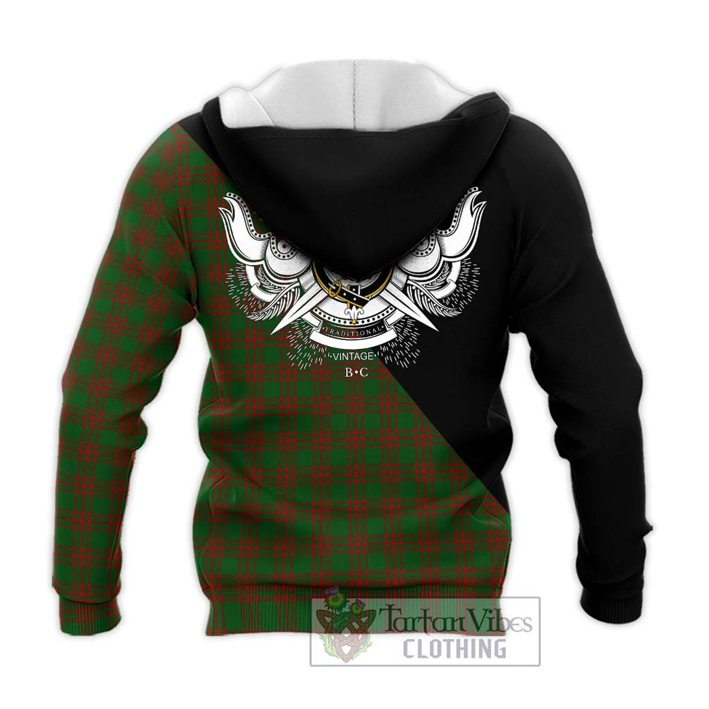 Menzies Tartan Knitted Hoodie with Family Crest and Military Logo Style - Tartanvibesclothing Shop