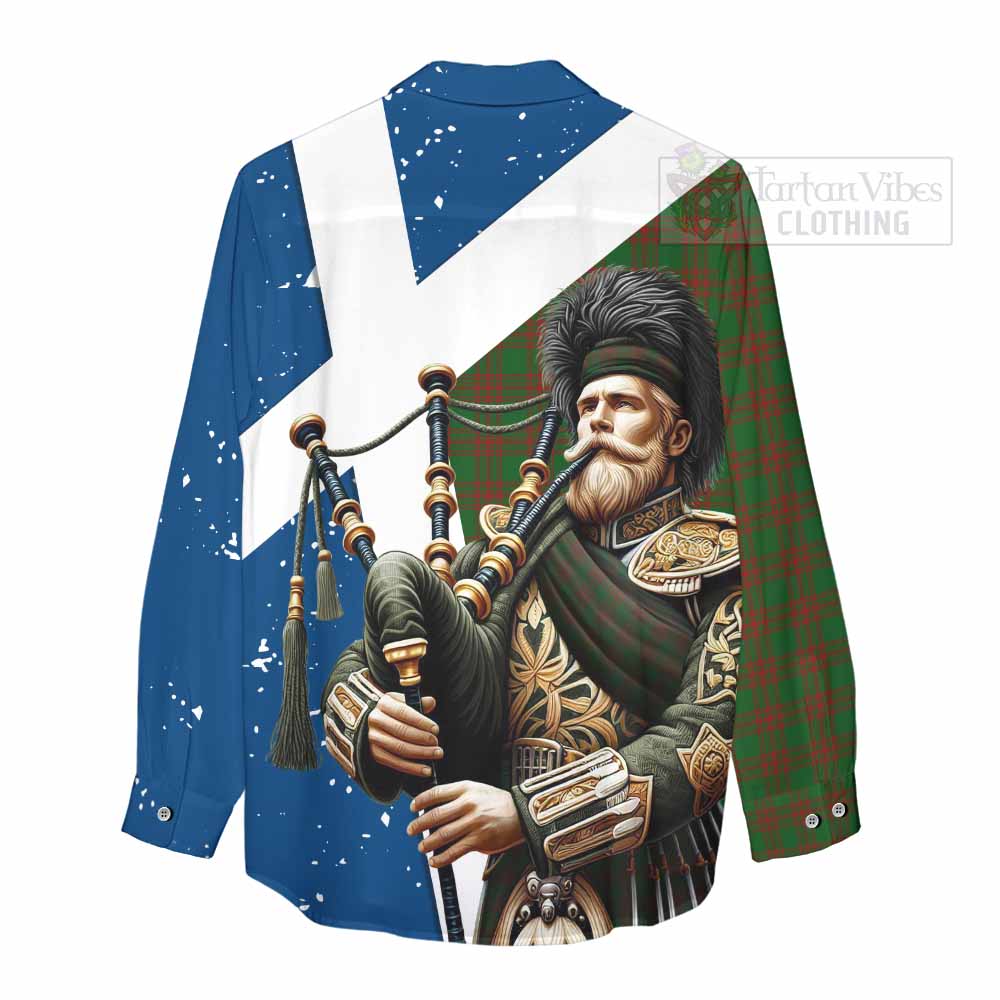 Tartan Vibes Clothing Menzies Tartan Women's Casual Shirt with Family Crest Scottish Bagpiper Vibes