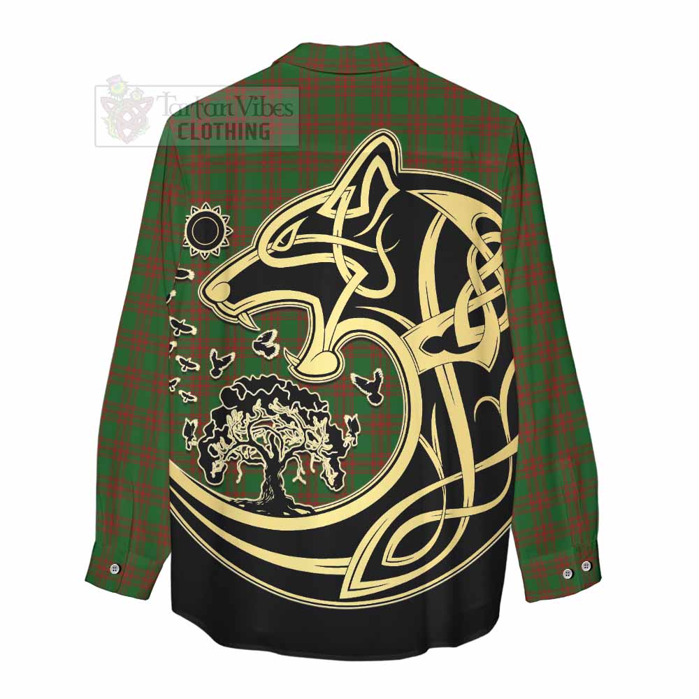 Tartan Vibes Clothing Menzies Tartan Women's Casual Shirt with Family Crest Celtic Wolf Style