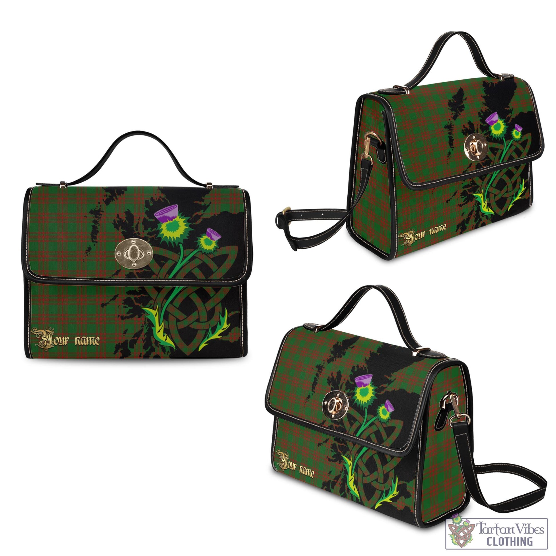 Tartan Vibes Clothing Menzies Tartan Waterproof Canvas Bag with Scotland Map and Thistle Celtic Accents