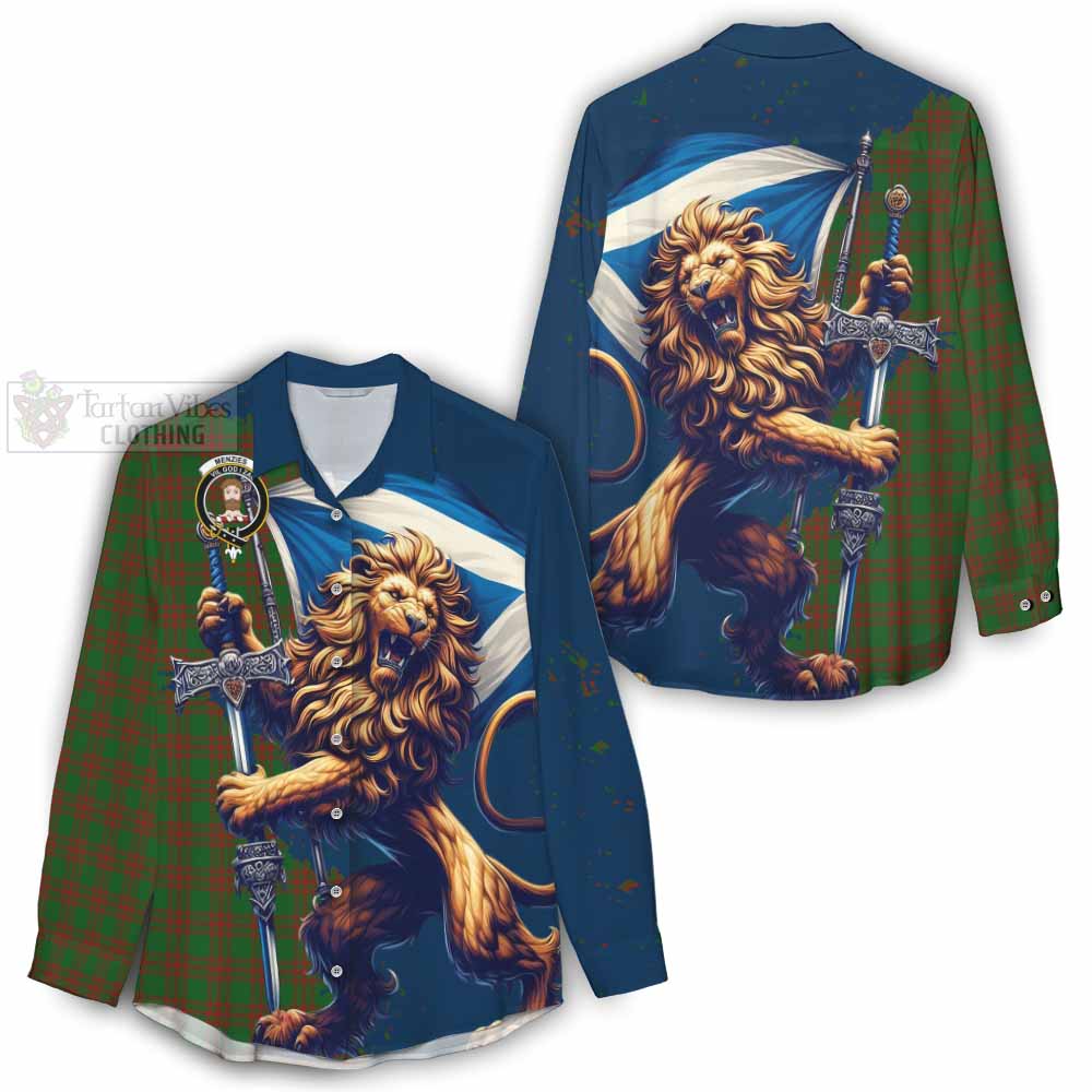 Tartan Vibes Clothing Menzies Tartan Family Crest Women's Casual Shirt with Scottish Majestic Lion