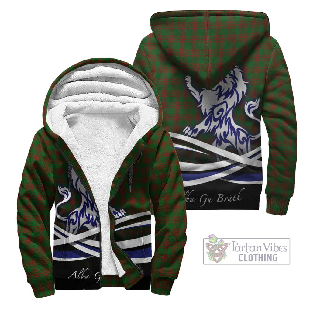 Menzies Tartan Sherpa Hoodie with Alba Gu Brath Regal Lion Emblem Unisex - Tartanvibesclothing Shop