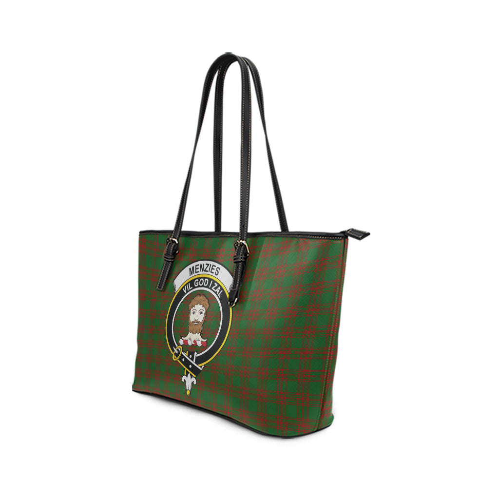 Menzies Tartan Leather Tote Bag with Family Crest - Tartan Vibes Clothing