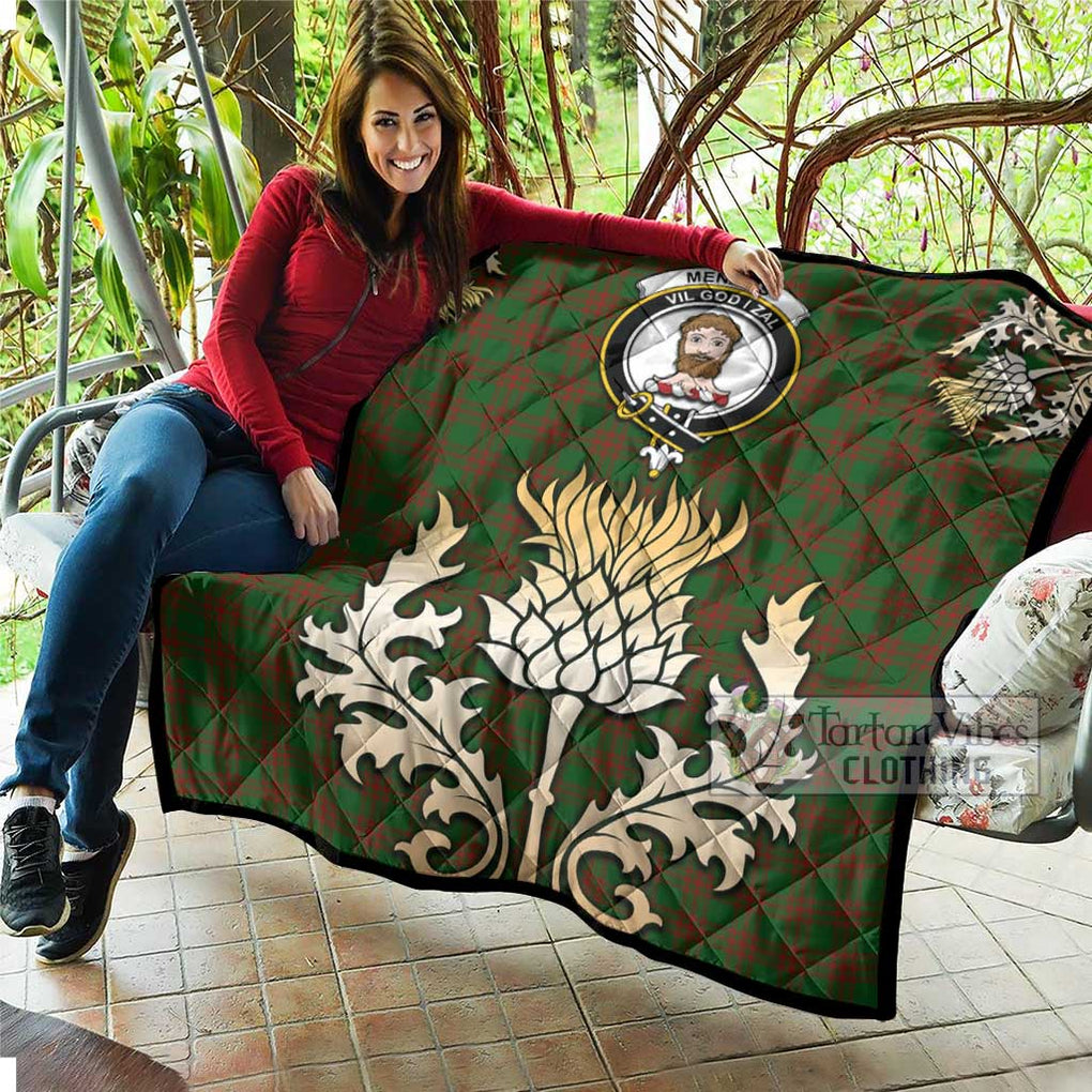 Tartan Vibes Clothing Menzies Tartan Quilt with Family Crest and Golden Thistle Style