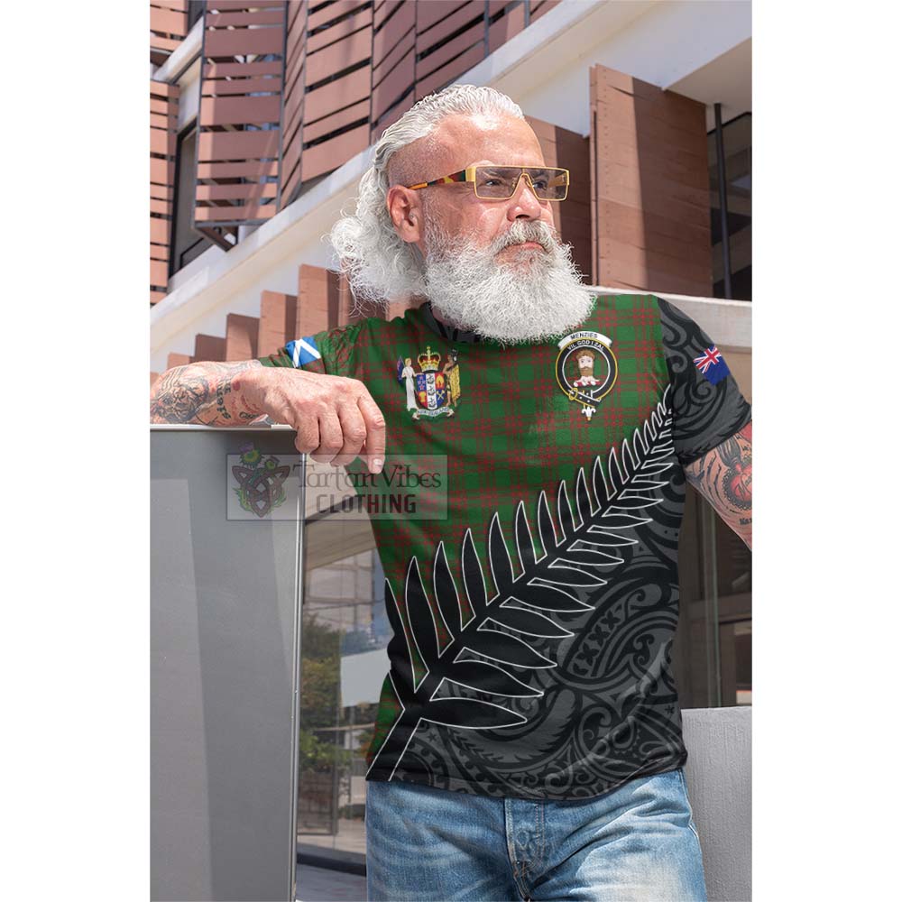 Tartan Vibes Clothing Menzies Crest Tartan Cotton T-shirt with New Zealand Silver Fern Half Style