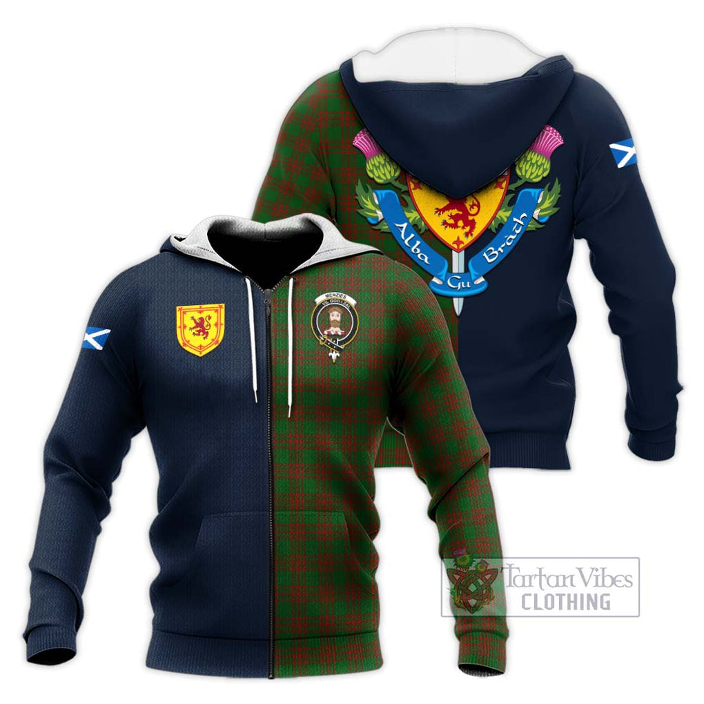 Tartan Vibes Clothing Menzies Tartan Knitted Hoodie with Scottish Lion Royal Arm Half Style