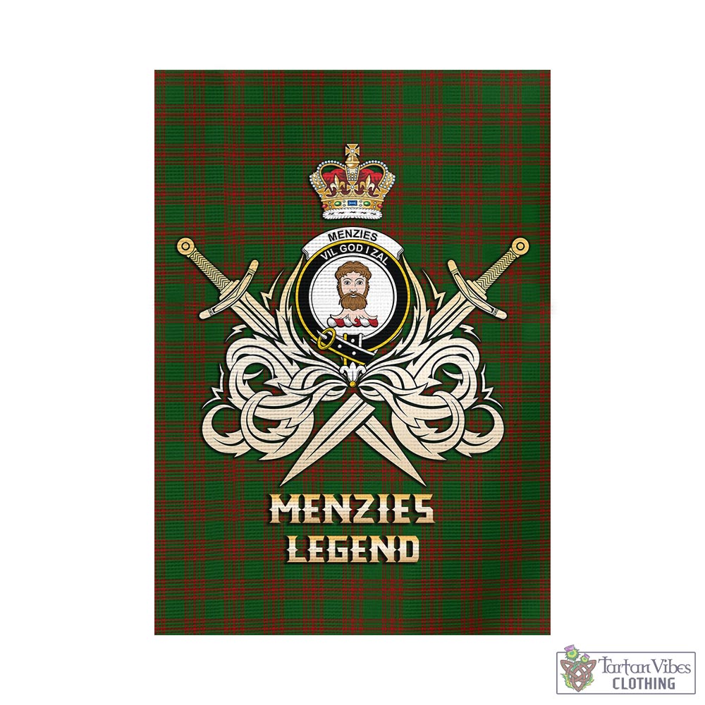 Tartan Vibes Clothing Menzies Tartan Flag with Clan Crest and the Golden Sword of Courageous Legacy