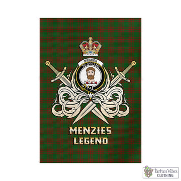 Menzies Tartan Garden Flag with Clan Crest and the Golden Sword of Courageous Legacy - Tartan Vibes Clothing