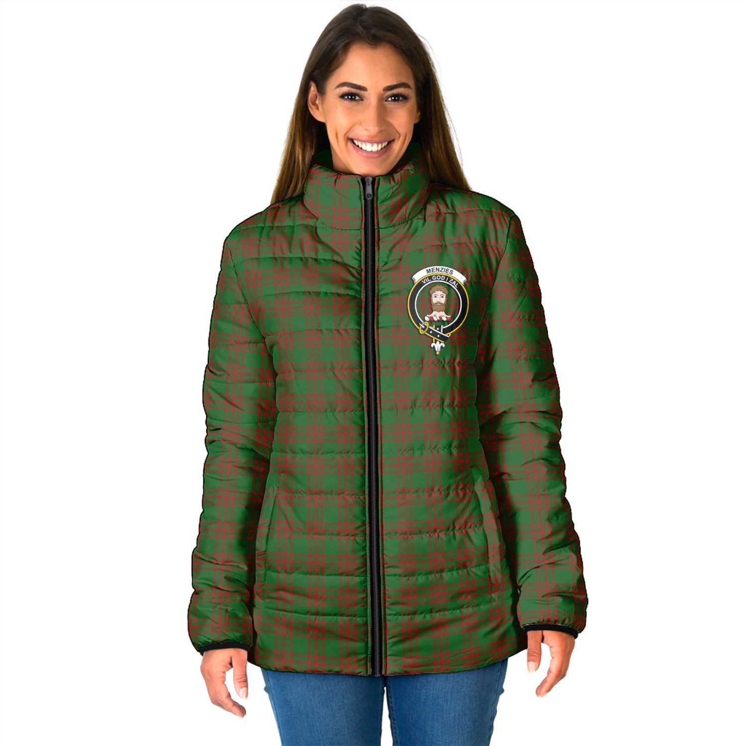 Menzies Tartan Padded Jacket with Family Crest - Tartan Vibes Clothing