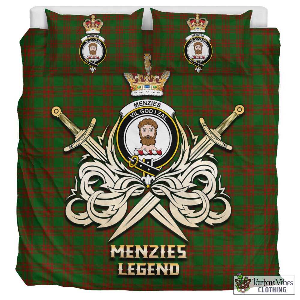 Tartan Vibes Clothing Menzies Tartan Bedding Set with Clan Crest and the Golden Sword of Courageous Legacy