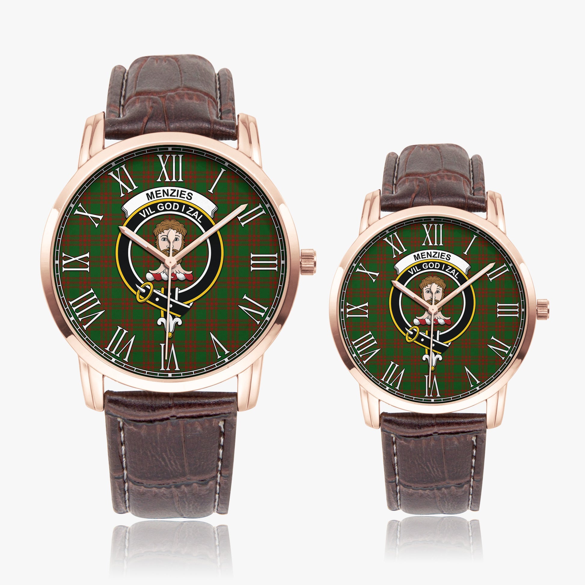 Menzies Tartan Family Crest Leather Strap Quartz Watch - Tartanvibesclothing