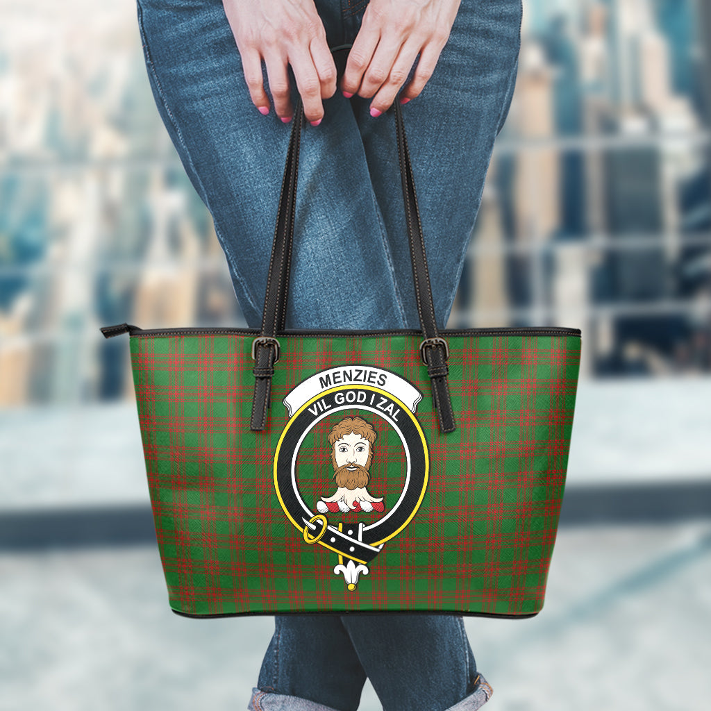 Menzies Tartan Leather Tote Bag with Family Crest - Tartan Vibes Clothing