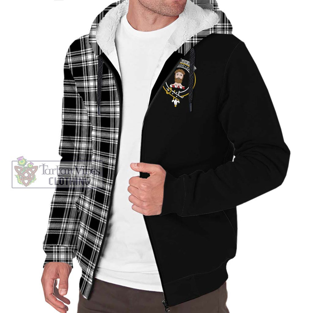 Menzies Black and White Tartan Sherpa Hoodie with Family Crest and Half Of Me Style Unisex S - Tartanvibesclothing Shop