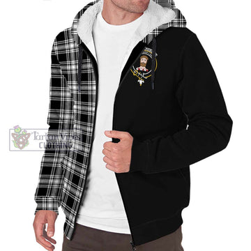 Menzies Black and White Tartan Sherpa Hoodie with Family Crest and Half Of Me Style