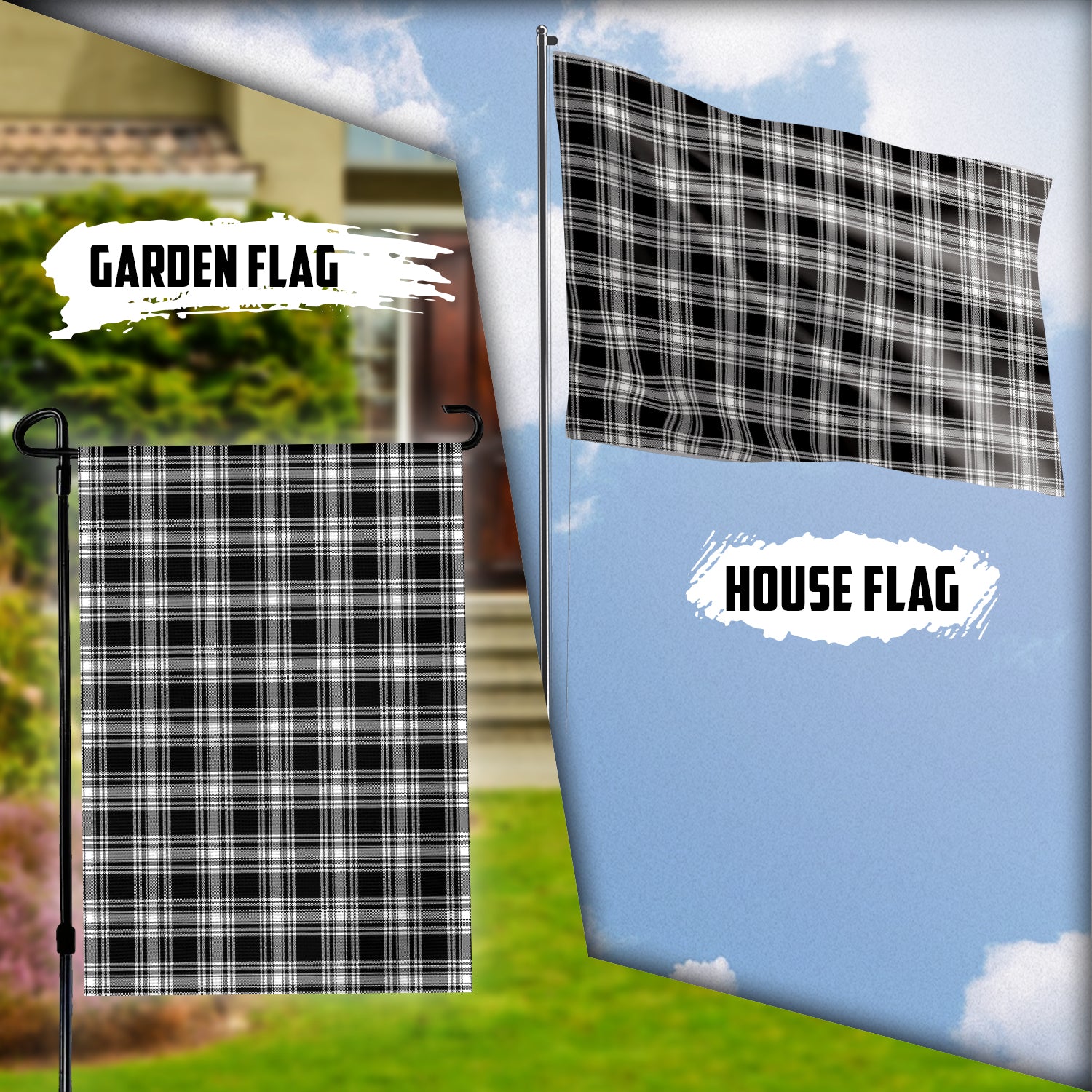 Menzies Black and White Tartan Flag Garden Flag (Vertical) - Tartan Vibes Clothing