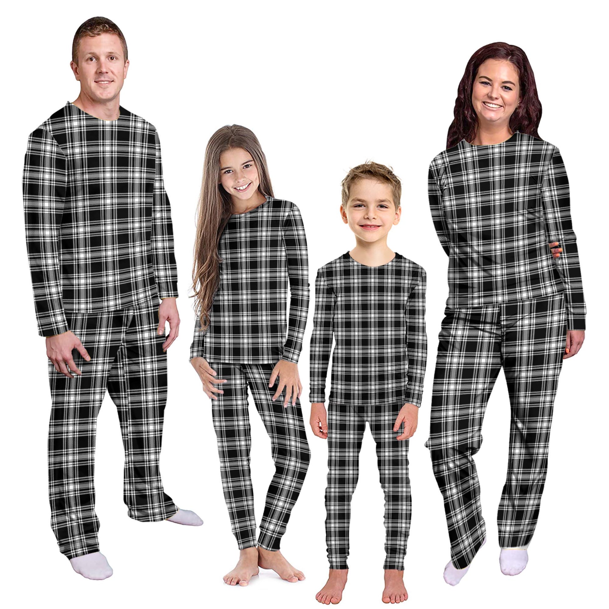 Menzies Black and White Tartan Pajamas Family Set Kid - Tartan Vibes Clothing