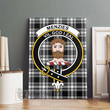 Menzies Black and White Tartan Canvas Print Wall Art with Family Crest