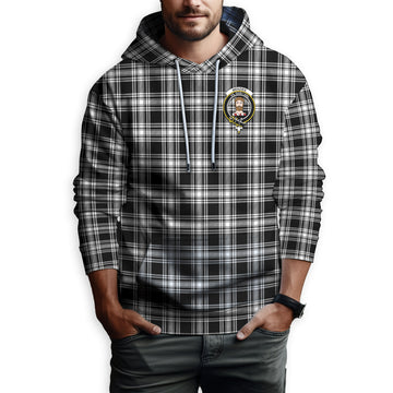 Menzies Black and White Tartan Hoodie with Family Crest