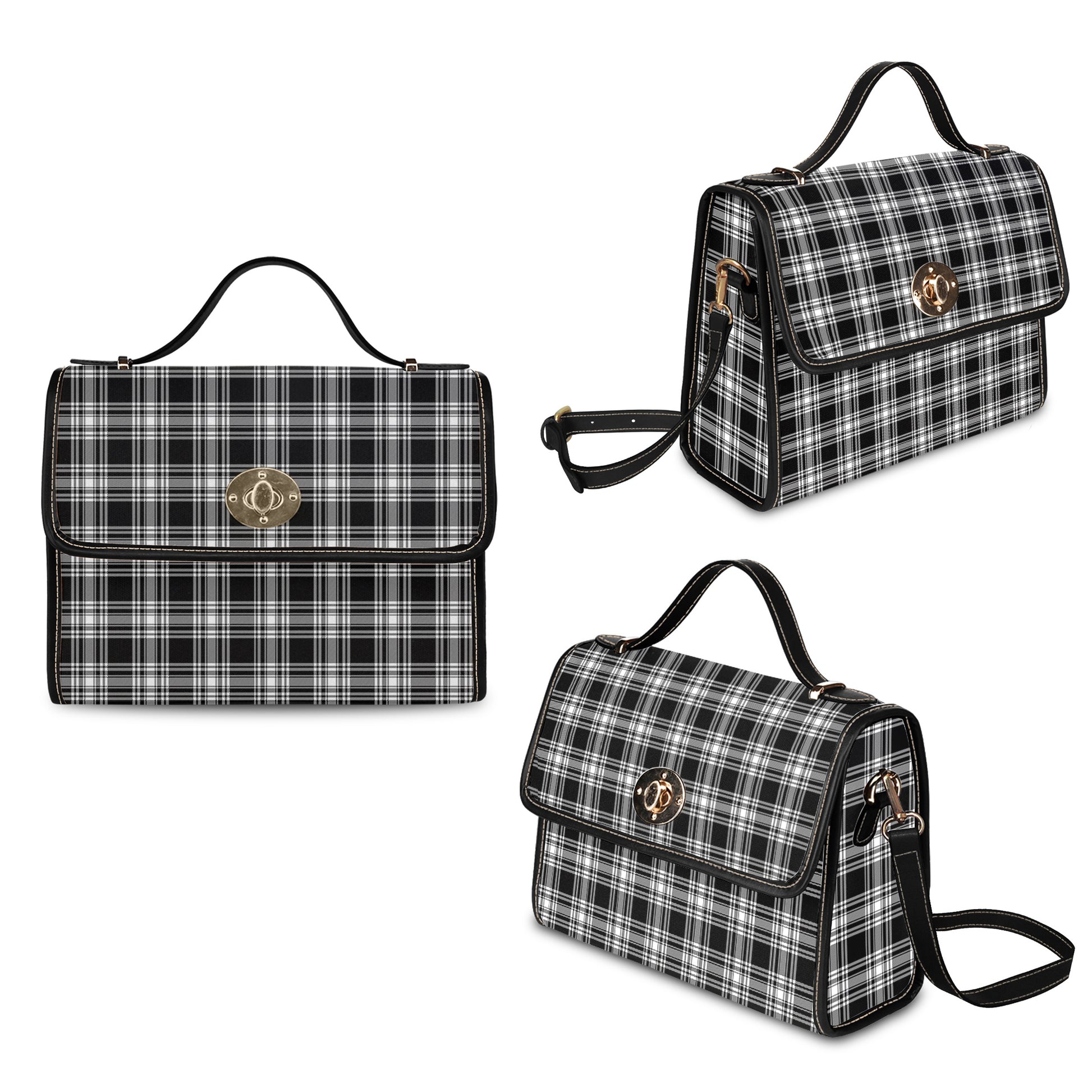 menzies-black-and-white-tartan-leather-strap-waterproof-canvas-bag