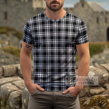 Menzies Black and White Tartan Cotton T-Shirt