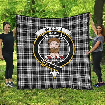 Menzies Black and White Tartan Quilt with Family Crest